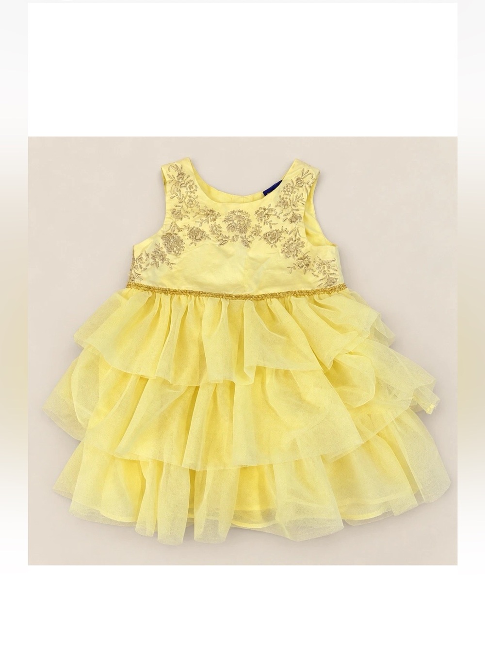 Disney Belle Yellow Tulle Dress Baby Girl 12M Gold Embroidered Halloween